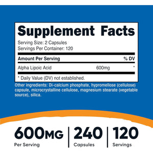 Nutricost Alpha Lipoic Acid 600Mg per Serving, 240 Capsules - Gluten Free, Vegetarian Capsules, Soy Free & Non-Gmo