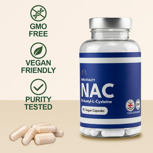 Pure Vitality: NAC Supplement 600Mg X 90 Capsules, Pure NAC Acetylcysteine for Glutathione, Detox, Post Workout Supplements for Men & Women, N-Acetylcysteine (L Cysteine) - GMP & HACCP Certified - UK