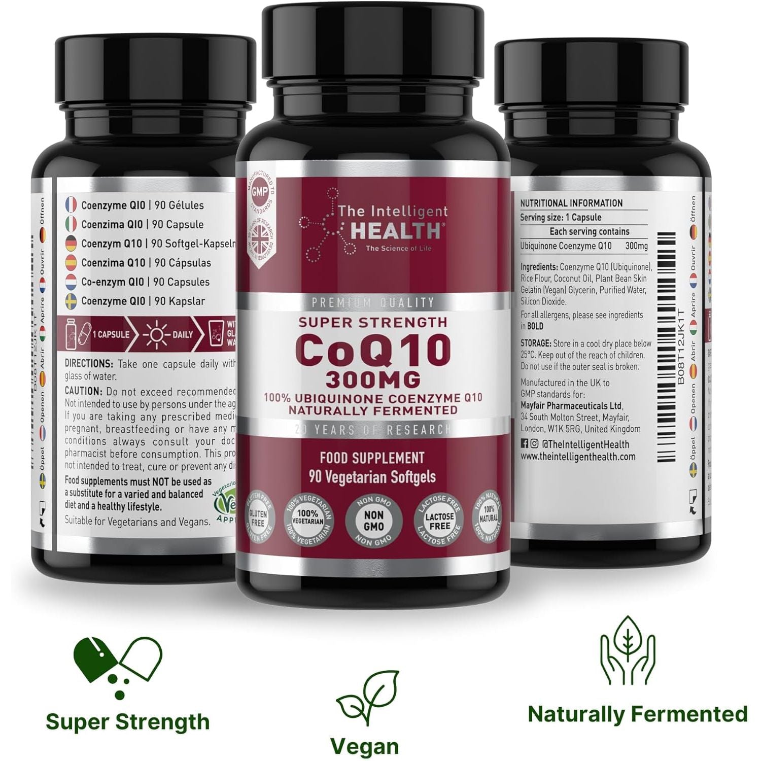 Ubiquinone Co Enzyme Q10 Softgel Capsules, Super Strength Vegan Friendly Naturally Fermented High Absorption Coq10 Capsules Made in the UK to GMP Standards - the Intelligent Health (90 Count, 200 Mg)