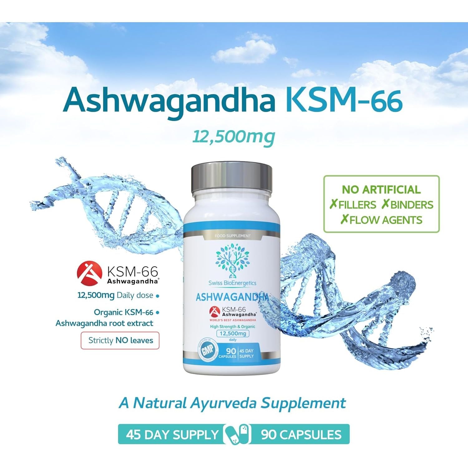 Ashwagandha KSM-66 : 12,500Mg Daily Super High Strength Ashwagandha - 5% Withanolides - Equivalent 1000Mg Extract - No Artificial Fillers or Binders - Organic Withania Somnifera Root - UK Made