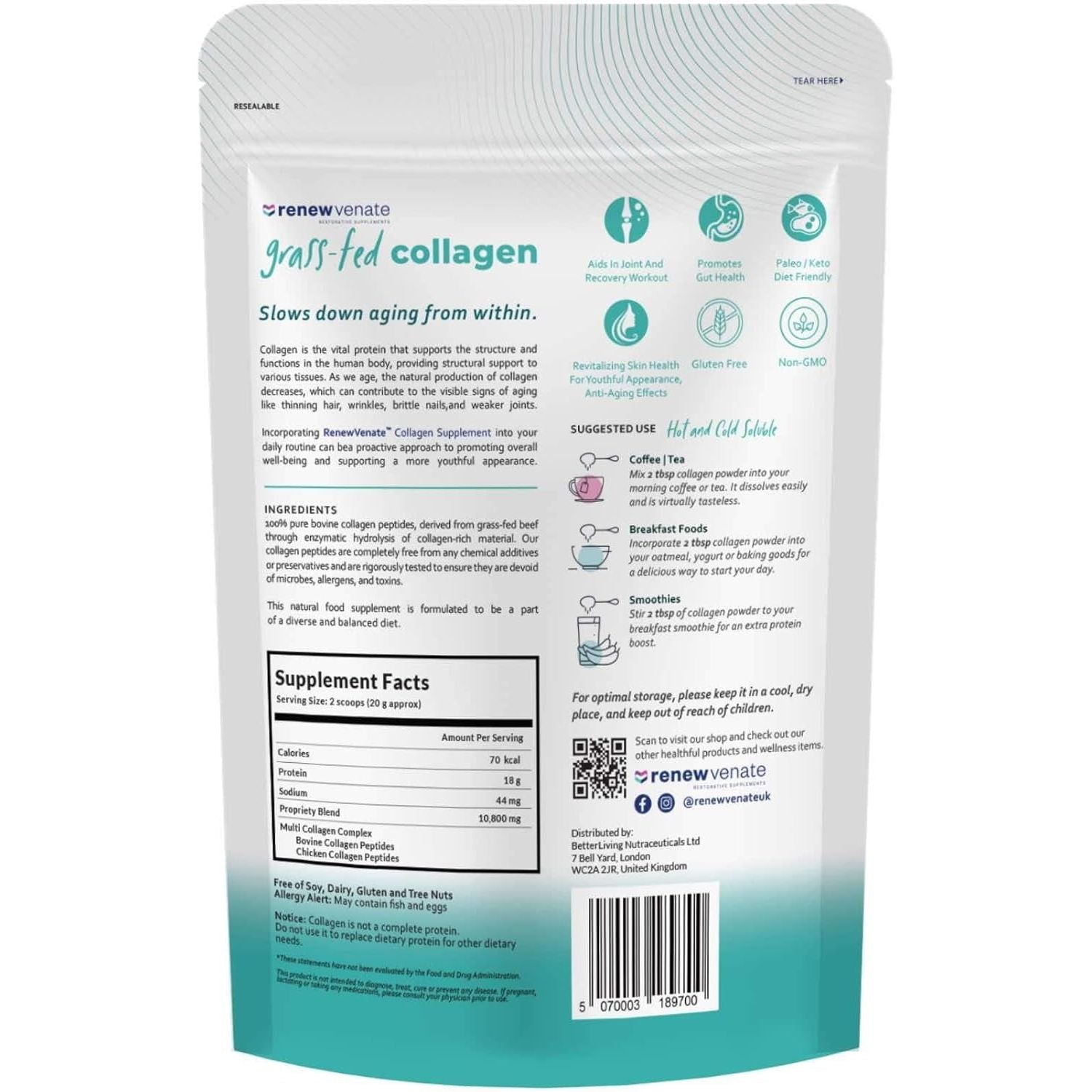 Renewvenate Collagen Supplements for Women – Daily Blend with Hydrolyzed Collagen Peptides for Radiant Skin, Stronger Hair, Nails, and Joint Health – Vegan and Bovine Collagen Options Available