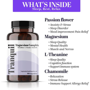 Melene Magnesium Complex with Chamomile, Passion Flower and L-Theanine 60 Capsules. Sleep, Anxiety and Rest Aid. High Strength Bisglycinate (250Mg Elemental)
