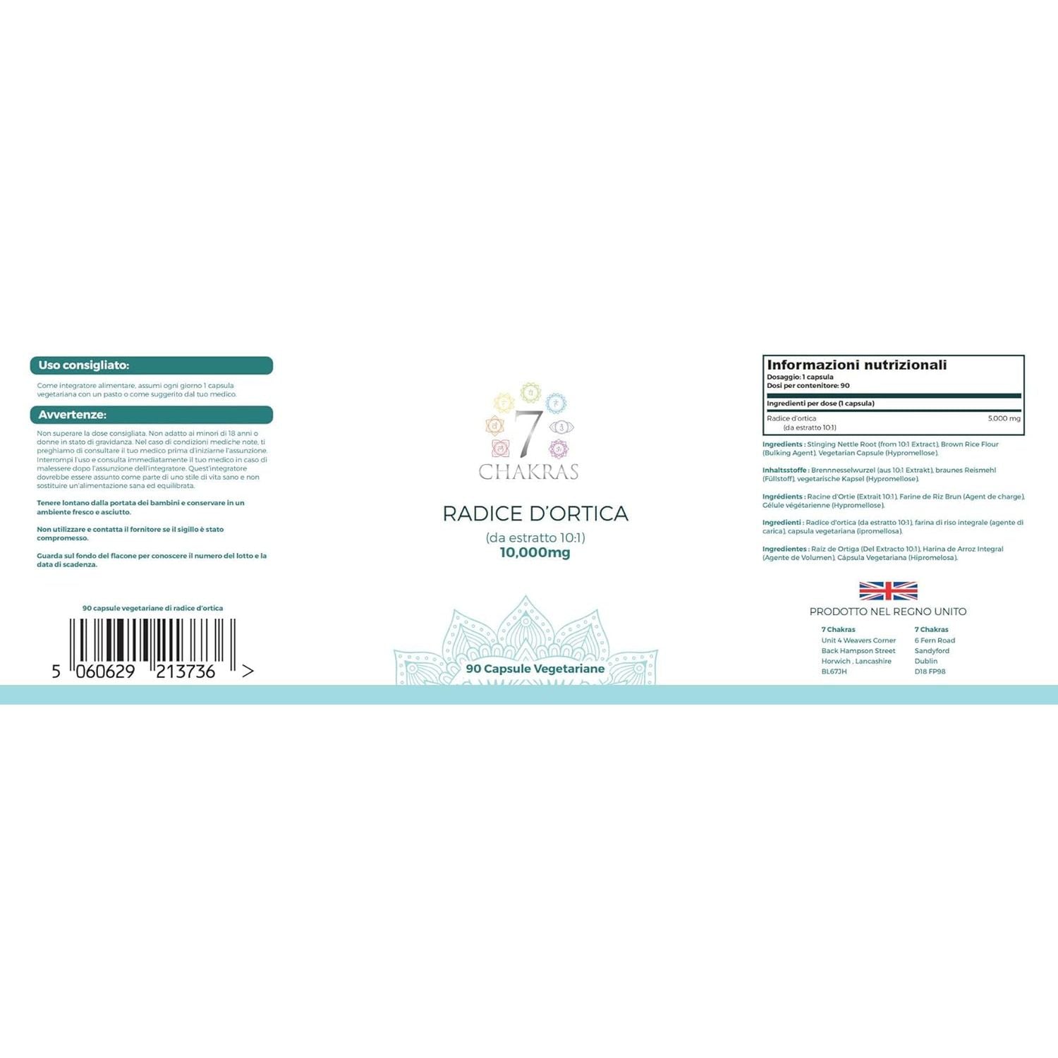 7C Stinging Nettle Root | 90 High Strength Stinging Nettle Root Capsules - 5000Mg Nettle-Root per Serving from 10:1 Extract | Non-Gmo, Gluten & Allergen Free | ISO Certified & Manufactured in the UK