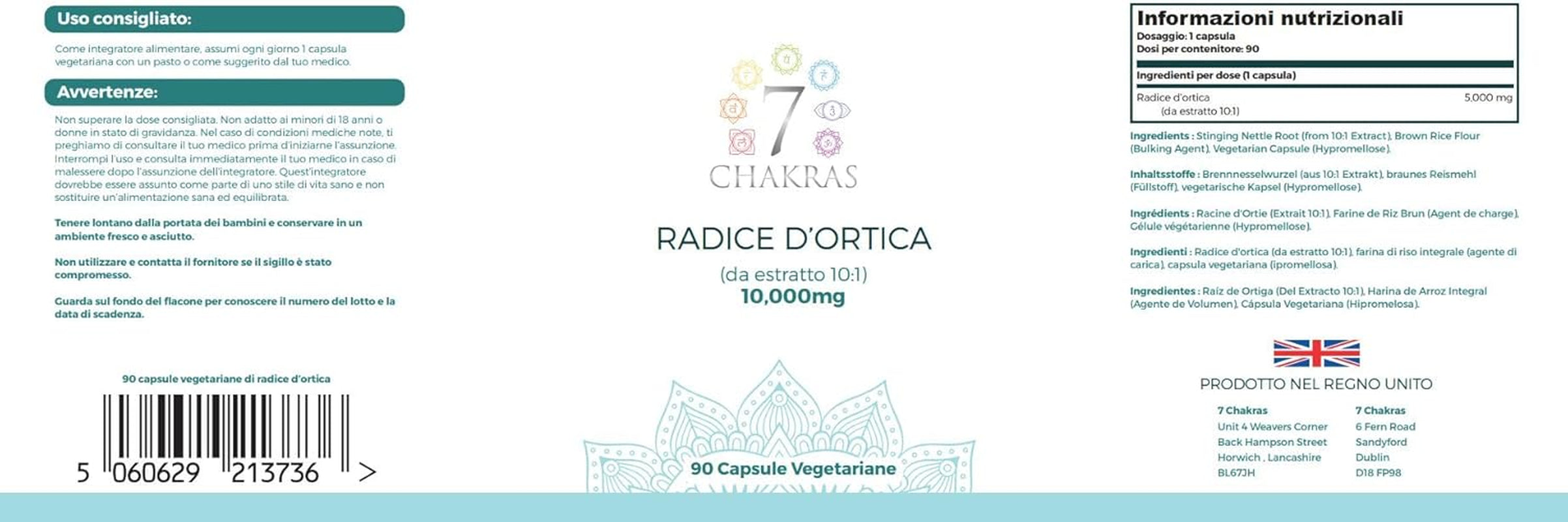 7C Stinging Nettle Root | 90 High Strength Stinging Nettle Root Capsules - 5000Mg Nettle-Root per Serving from 10:1 Extract | Non-Gmo, Gluten & Allergen Free | ISO Certified & Manufactured in the UK