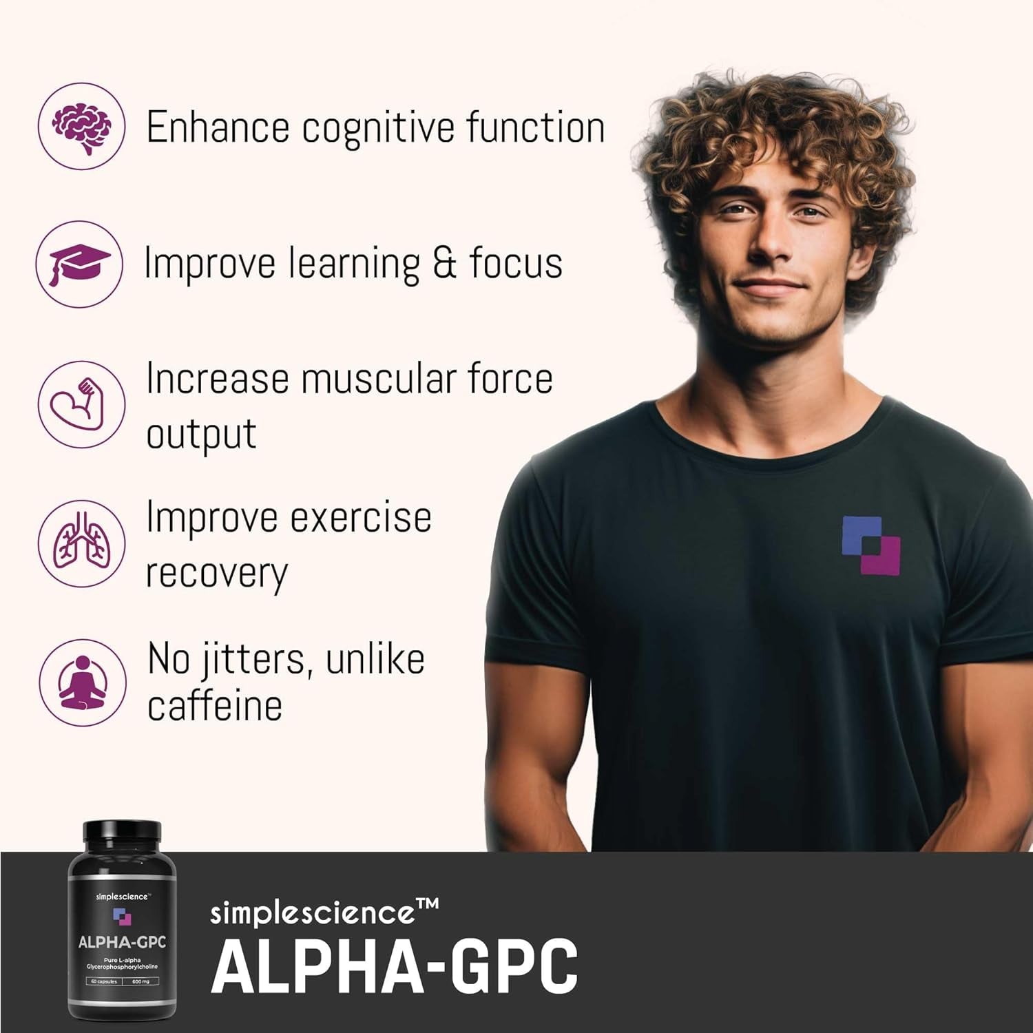 Simple Science Alpha GPC 600Mg X 60 Servings | >99% Pure Α-Gpc | Lab Tested | Choline Supplement | Nootropic for Brain Support, Focus, Memory, Mood & Energy | 100% Natural & Non-Gmo