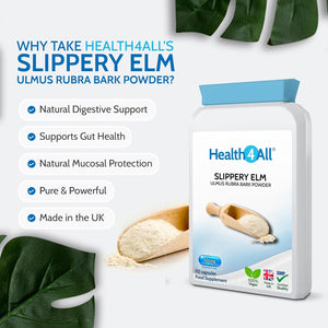 Health4All Slippery Elm 300Mg 90 Capsules, Digestive Health & Acid Reflux Support. Vegan Digestive Support Supplement, Slippery Elm Inner Bark Powder, Stomach Soothe, Gluten Free | Made in UK