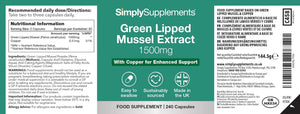 Green Lipped Mussel Capsules | 240 Capsules Providing 1500Mg of Support = 80 Days' Supply | High in Omega 3 Fats | Manufactured in the UK