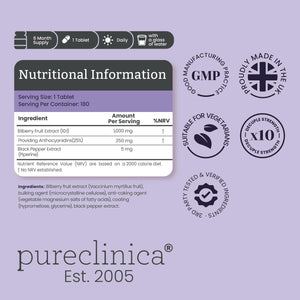 Bilberry Extract 10,000Mg X 180 Tablets - 6 Months Supply - 10 X More Anthocyanidins