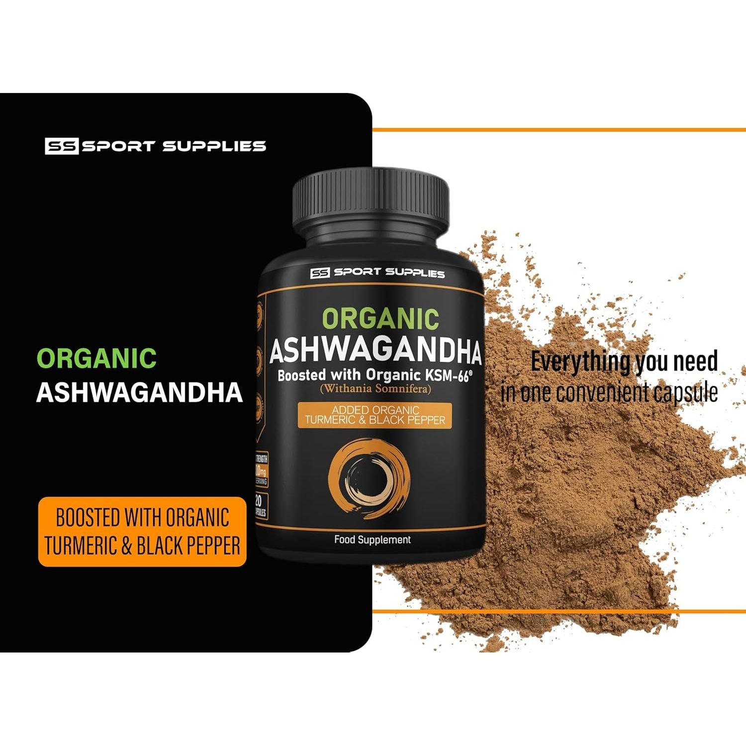 Organic Ashwagandha Capsules 1200Mg - Boosted with 1000Mg of Organic KSM-66 with 5% Withanolides (From 100Mg Extract Ratio 10:1) - Added Turmeric 100Mg and Black Pepper - UK Manufactured