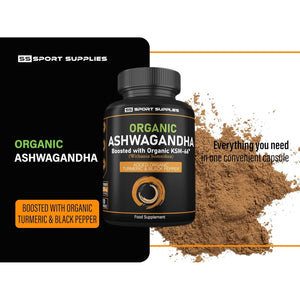 Organic Ashwagandha Capsules 1200Mg - Boosted with 1000Mg of Organic KSM-66 with 5% Withanolides (From 100Mg Extract Ratio 10:1) - Added Turmeric 100Mg and Black Pepper - UK Manufactured