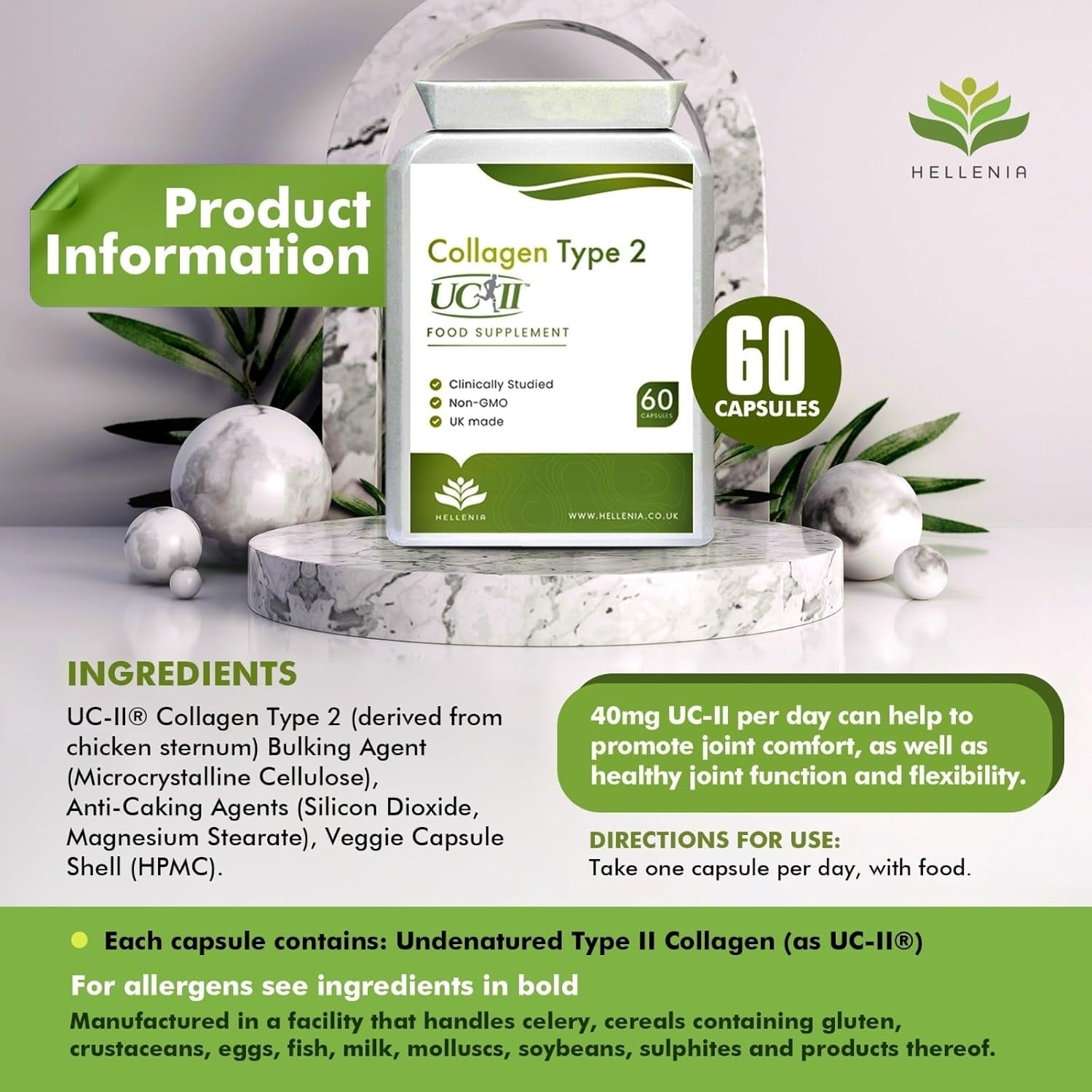 UC-II® Collagen Type 2-40Mg - 60 Capsules | Joint Support | Manufactured in the UK