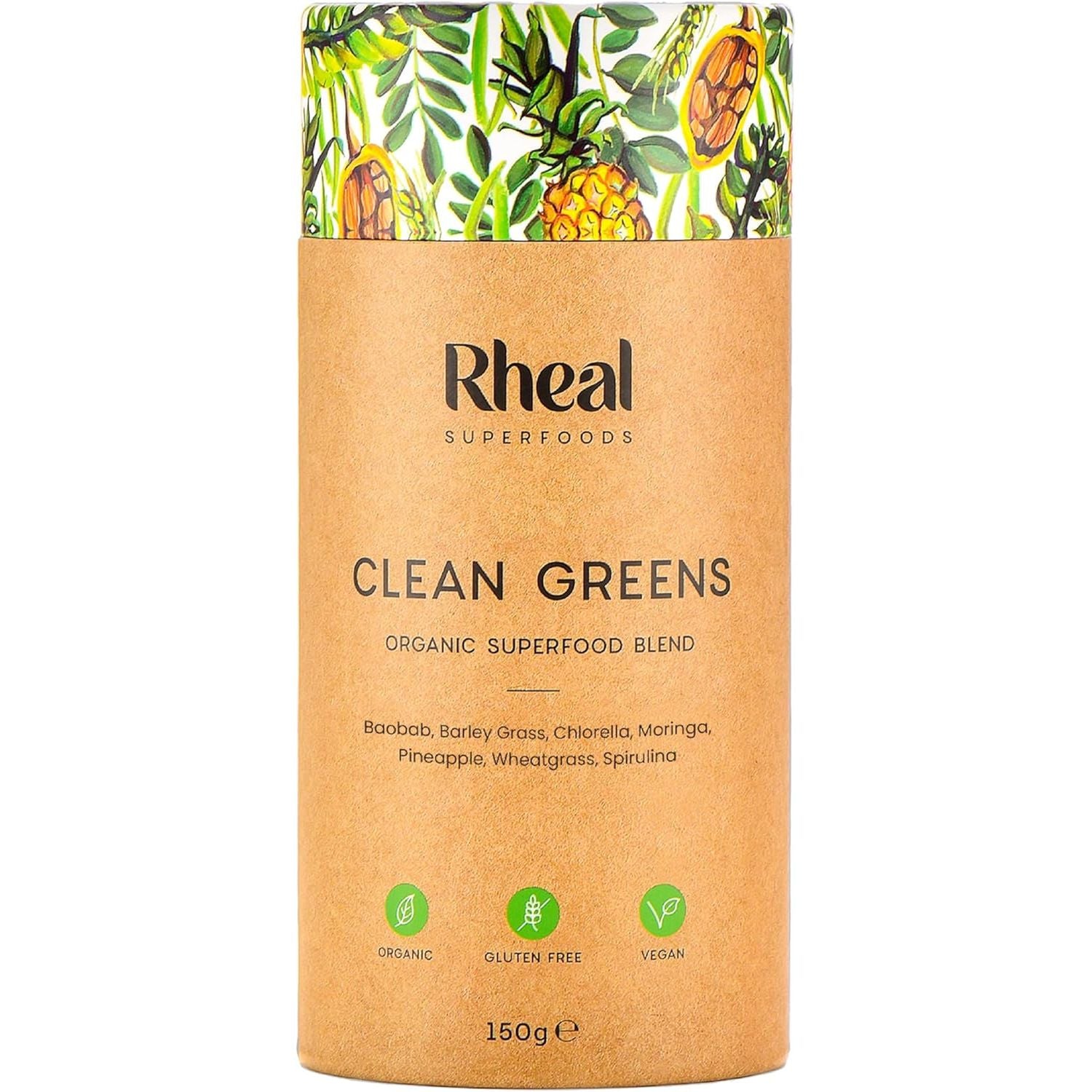 Rheal Clean Greens 150G | 30 Servings | Daily Source of Nutritious Greens | Supports Energy, Immunity & Digestion | 100% Organic & Gluten Free | Plant Based | Certified B Corp