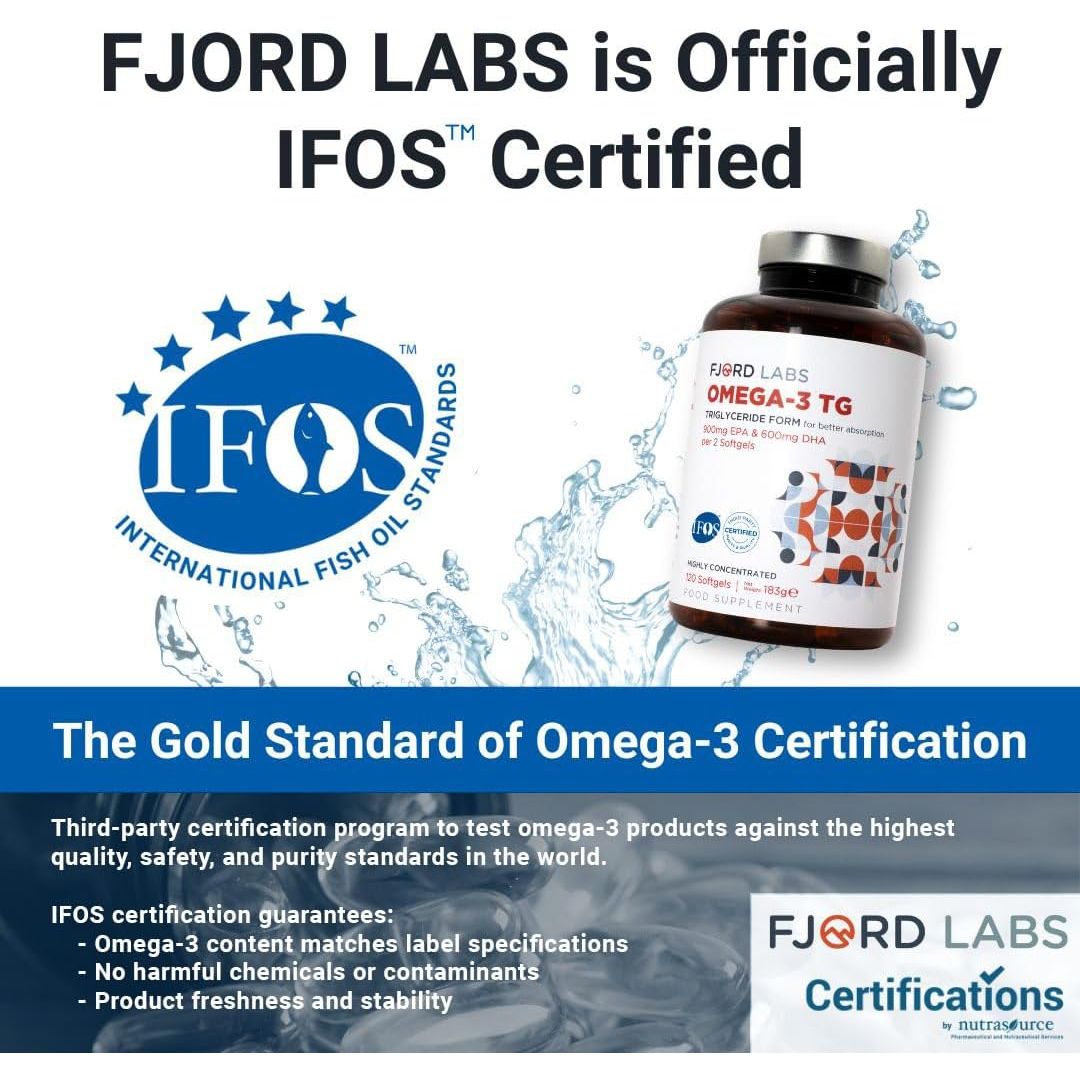 Omega -3 TG | Triglyceride Form | IFOS Certified | 900Mg EPA & 600Mg DHA per 2 Softgels | 120 Softgels