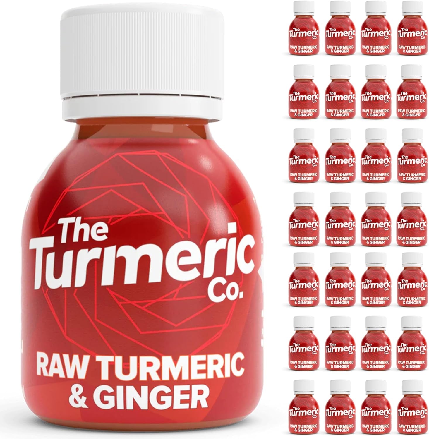 The Turmeric Co Ginger Shots - 28X60Ml Fresh & Raw Pressed Ingredients Turmeric and Ginger Immune System Booster Shots, Natural Energy Drink, No Added Sugars, Created by a Premier League Footballer