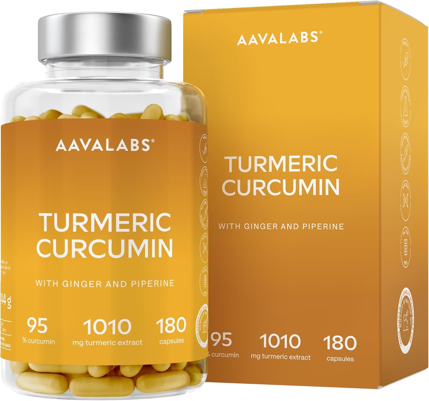 Turmeric and Black Pepper Capsules with Ginger Root Extract - Not Turmeric Tablets - 95% Curcumin Extract, Ginger & Piperine - 180 Capsules - 3 Months Supply - Vegan