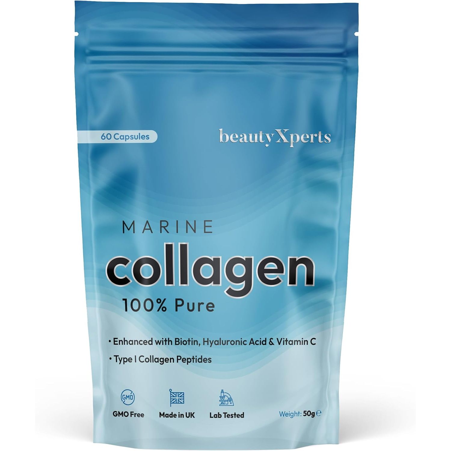 Marine Collagen Capsules | with Biotin, Hyaluronic Acid & Vitamin C | High Strength Pure Collagen Peptides Supplements for Women and Men | 60 Capsules (Not Tablets or Powder)