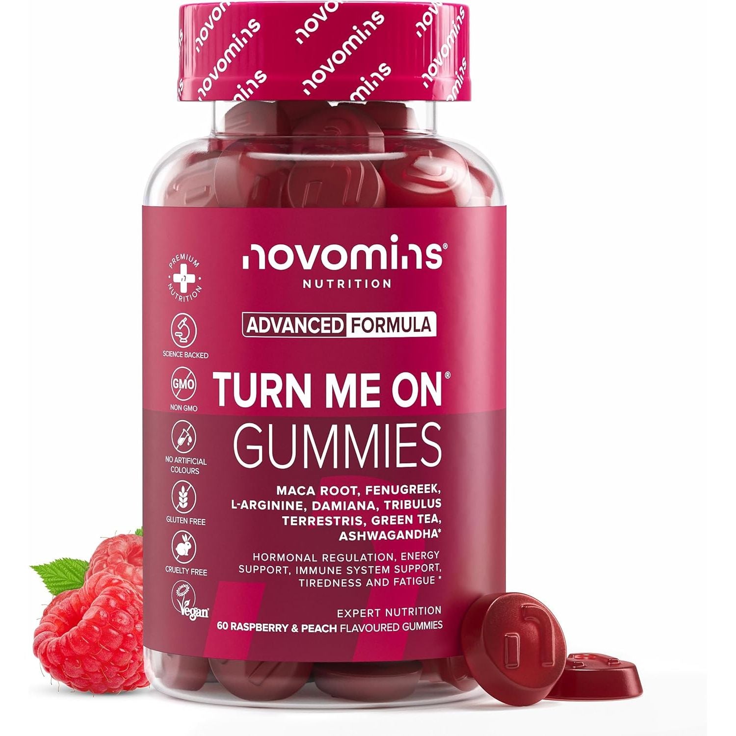 Turn Me on Gummies Women - Maca Root, Damiana, Fenugreek, Zinc, Vitamin B6 & Ashwagandha - Gluten-Free & Vegan - 60 Gummies for Women - Novomins