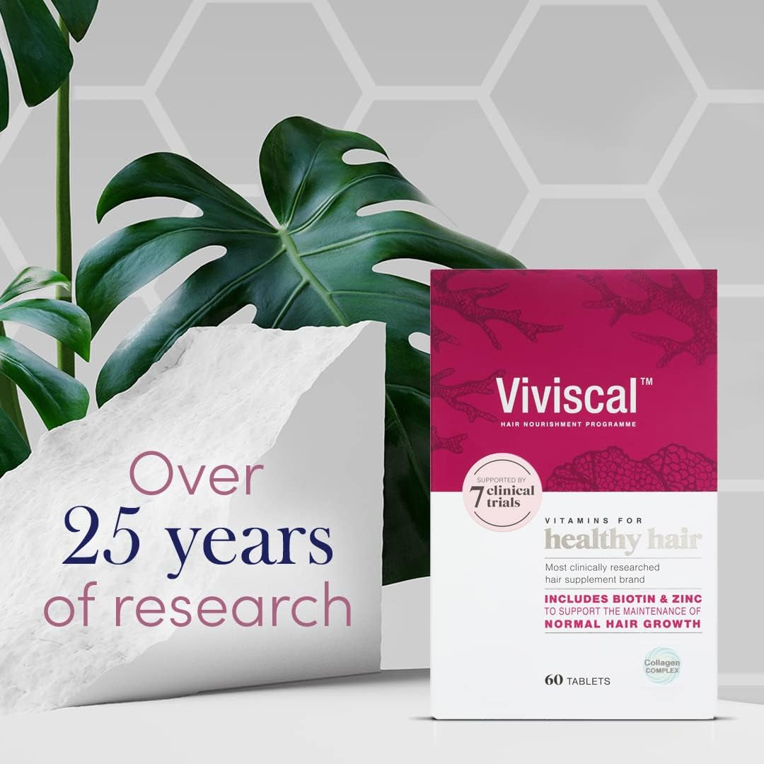 Viviscal Hair Growth Supplement for Women, 60 Tablets, with Biotin, Zinc & Marine Protein Complex Aminomar C, Supports Healthy Hair Growth, 1 Month Supply