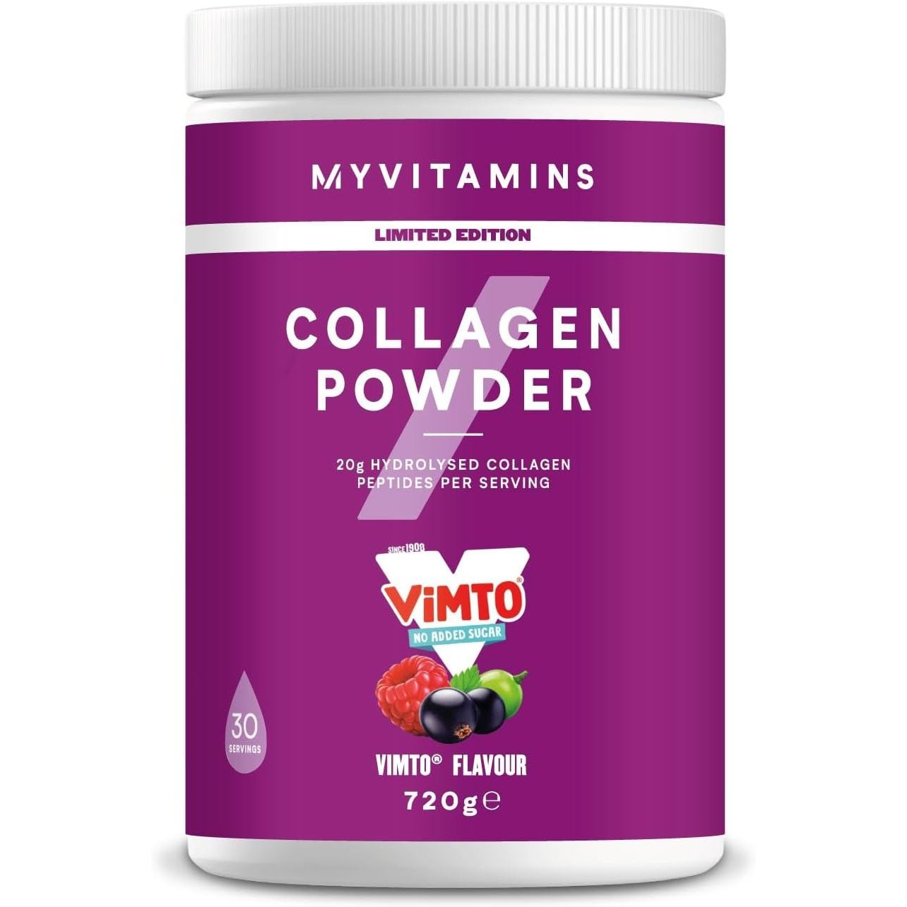 Myprotein Clear Collagen Protein Powder | Vimto - 30 Servings | 20 G Hydrolysed Collagen Peptides | Juice‑Style Clear Protein Drink | Zero Fat & Sugar | Supports Muscle Growth & Skin Health