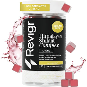 Revigr, Max Strength 2,765Mg, 90 Shilajit Gummies, Authentic Himalayan Origin + Lions Mane Mushroom, Ashwagandha, Magnesium, Zinc & Vitamin C, Vegan & Sugar-Free,Passion Fruit Flavour (45 Days Supply)