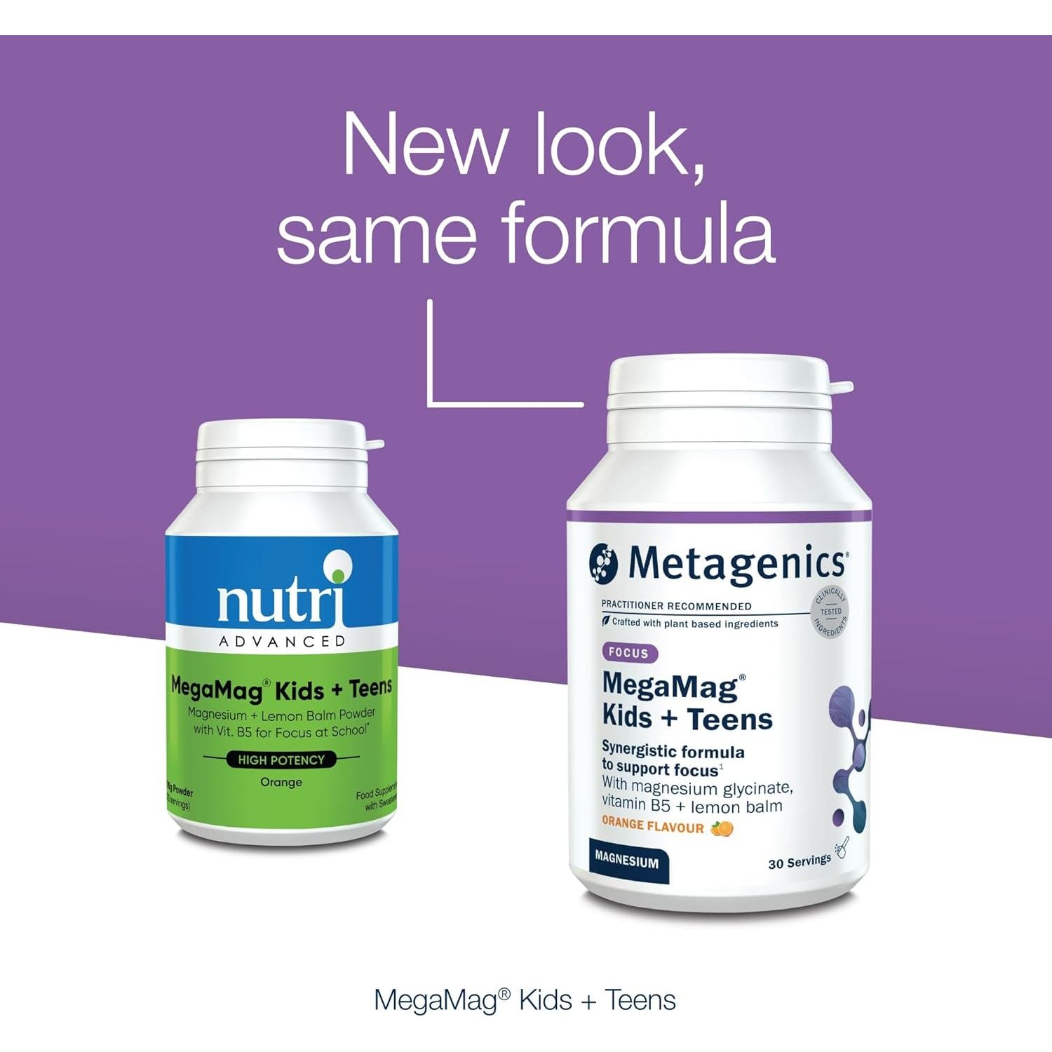 Metagenics Megamag Kids + Teens - Magnesium & Lemon Balm Powder with B Vitamins for Focus at School - Orange, 30 Servings