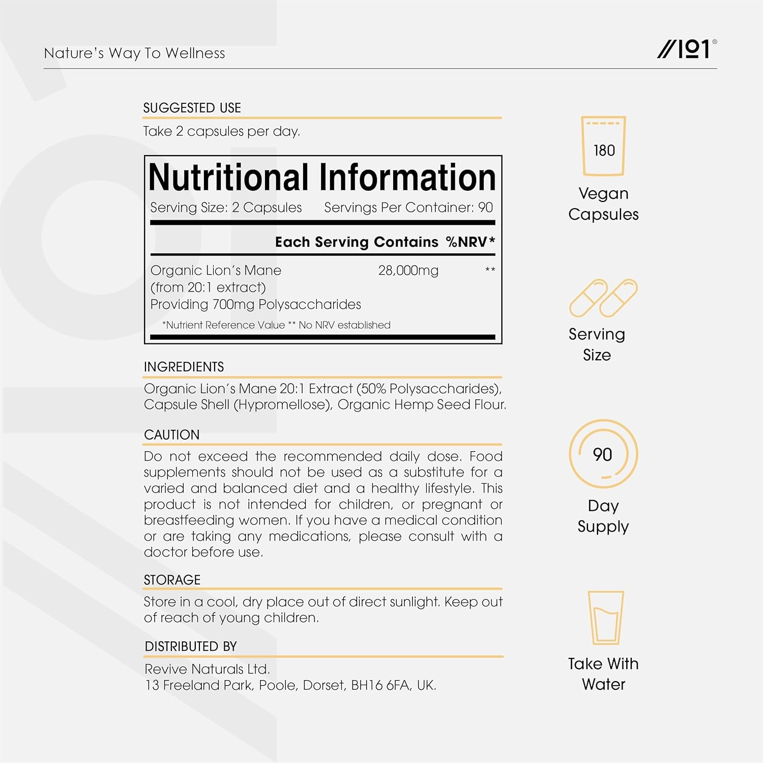 Organic Lions Mane Supplement 28,000Mg – 50% Polysaccharides (700Mg) – 90 Vegan Capsules – High Strength Mushroom Supplement – Resealable and Recyclable Pouch – by Alpha01