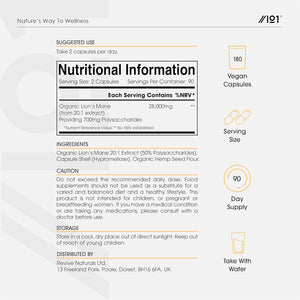 Organic Lions Mane Supplement 28,000Mg – 50% Polysaccharides (700Mg) – 90 Vegan Capsules – High Strength Mushroom Supplement – Resealable and Recyclable Pouch – by Alpha01