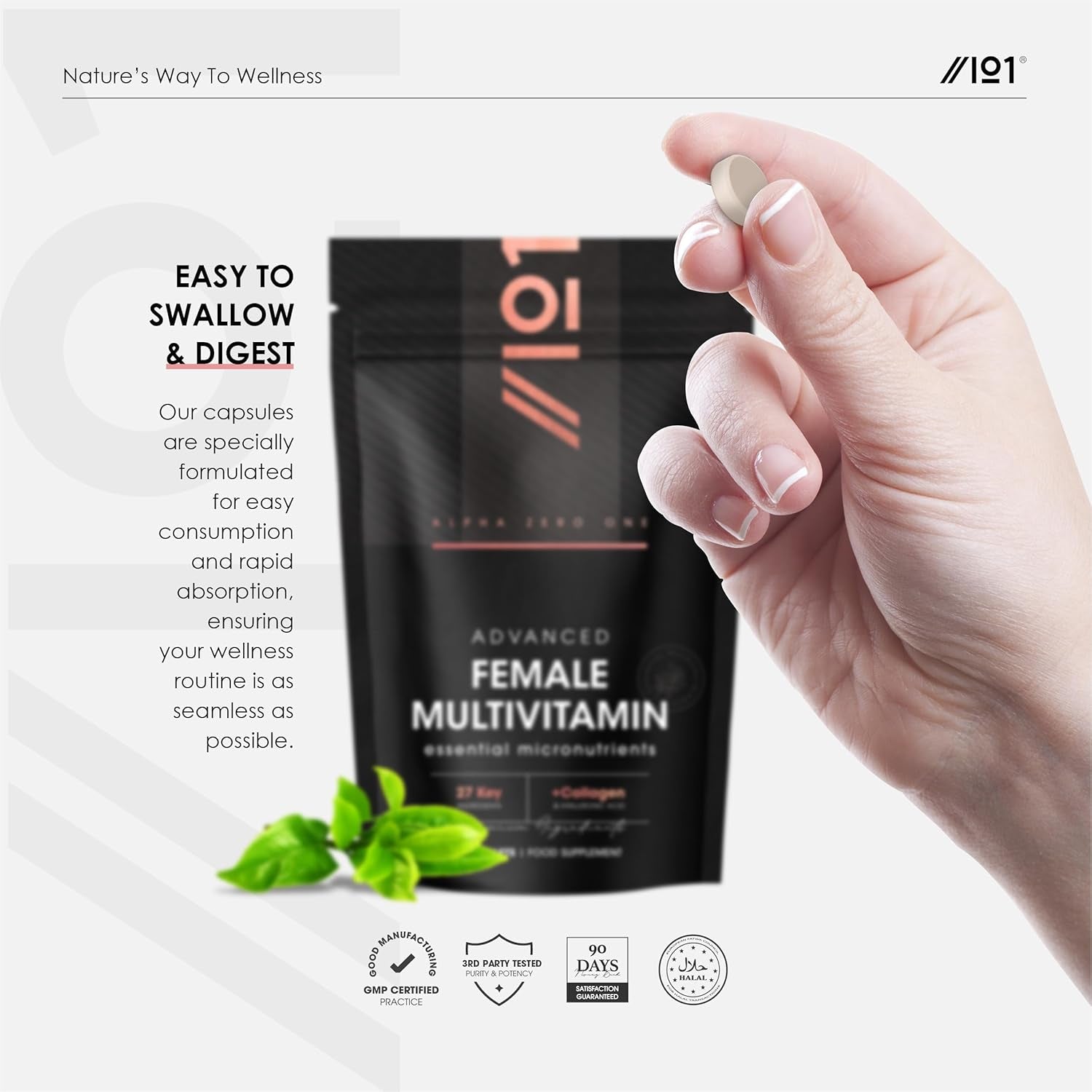 Women'S Multivitamins and Minerals with Collagen & Hyaluronic Acid - 27 Essential Vitamins, Minerals, & Botanicals - 90 Tablets – No Synthetic Fillers or Binders – by Alpha01