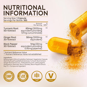 Advanced Turmeric and Black Pepper Capsules Made in the UK | ONE per Day Turmeric Supplement with Ginger & Black Pepper | High Absorption Tumeric Supplement Joints Care | 1 Year Supply - 365 Capsules