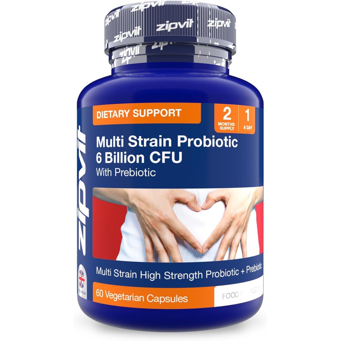 Zipvit Probiotic 6 Billion CFU with Prebiotic, Multi Strain Probiotics for Gut Health, 5 Strains Including Lactobacillus Acidophilus, 60 Vegetarian Capsules for Women & Men, 2 Month Supply