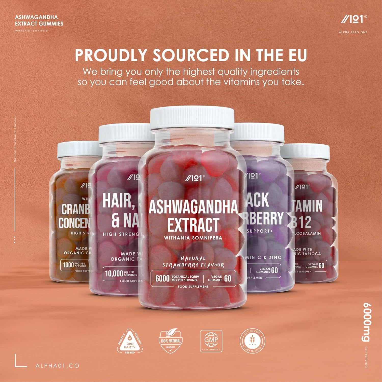 Ashwagandha Gummies 6000Mg - 60 Gummies (V) - High Strength Ashwagandha Root Extract Supplement - Natural Strawberry Flavour - Not Ashwagandha Capsules or Tablets - by Alpha01