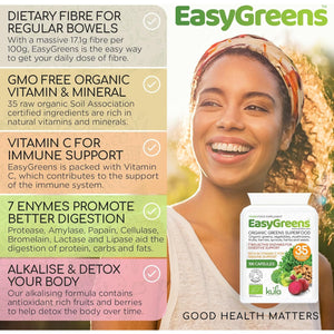 Easygreens - Organic Greens Superfood Capsules – 100 Vegan Capsules - Soil Association Certified Natural Vitamin and Mineral - 35 Raw Greens, Fruits, Vegetables, Mushrooms, Sprouts, Seeds and Herbs