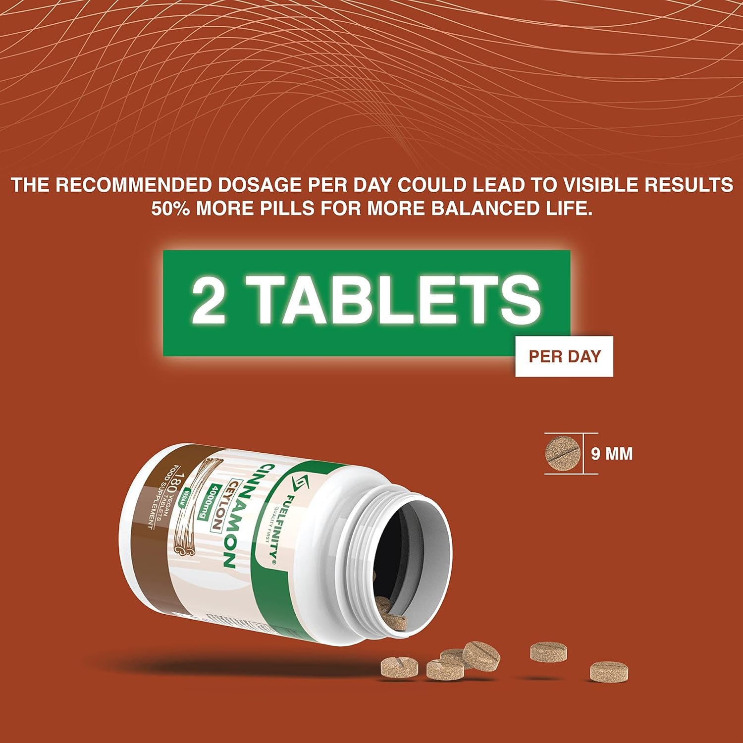 Ceylon Cinnamon Tablets 4000Mg - 180 Tablets - Blood Sugar Control Supplement - Made at GMP Standards - High Strength Cinnamon Supplement - Fuelfinity® - Vegan (1 Pack)