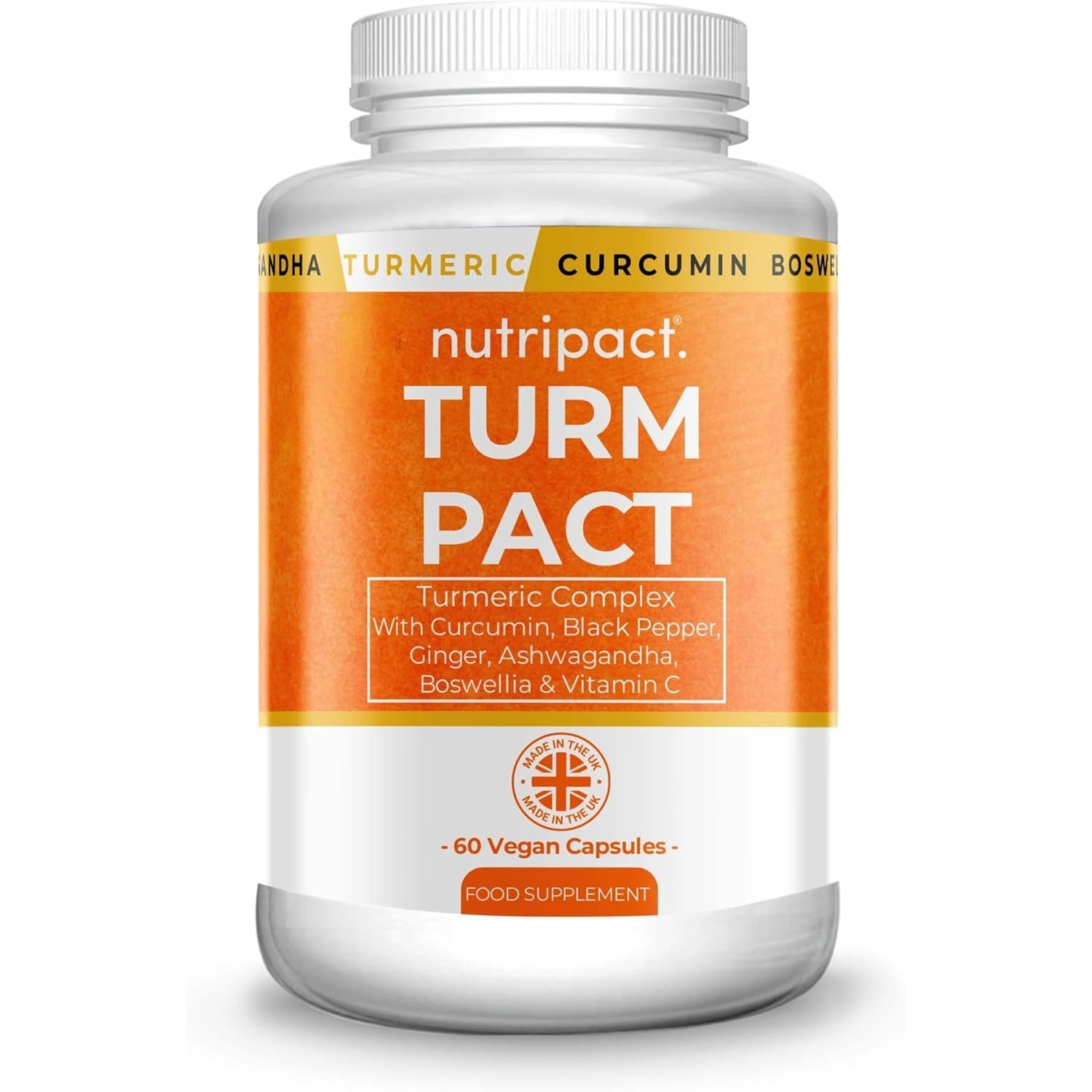 Nutripact Turmeric Extract Complex 10,000Mg with Curcumin, Black Pepper, Ginger, Ashwagandha, Boswellia & Vitamin C High Strength Tumeric Supplement (Not Tablets) 95% Curcuminoids - 60 Vegan Capsules