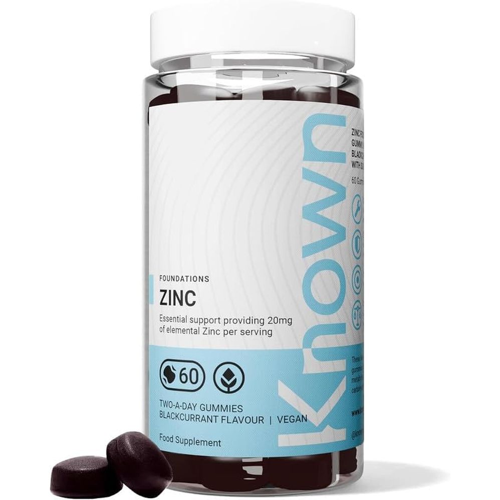 Known Delicious Zinc Gummies - 20Mg Zinc for Immune Support, Hair, Skin & Nails - Natural Blackcurrant Flavour - 60 Vegan Gummies, 1 Month Supply