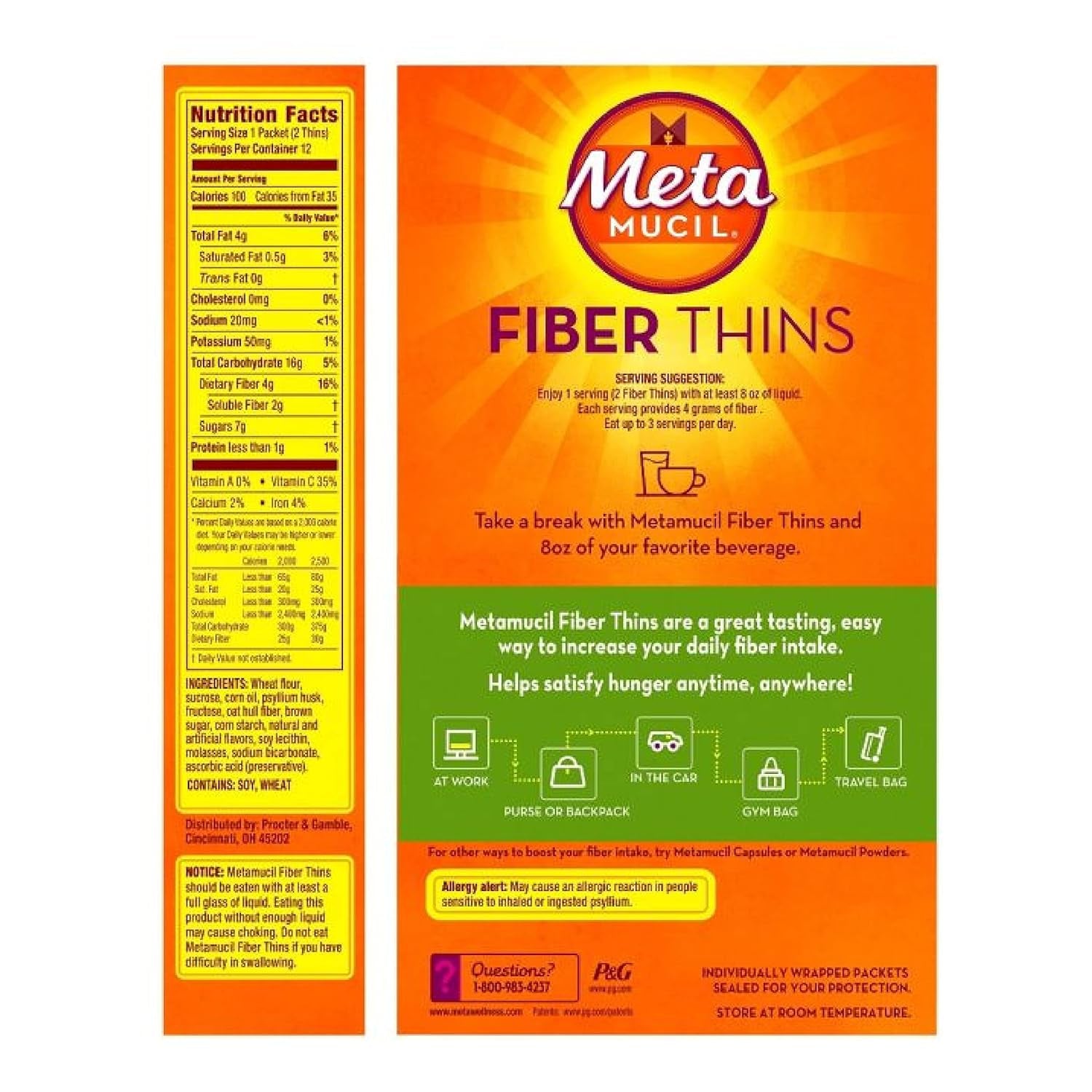 Metamucil Multigrain Fiber Wafers, Apple Crisp, 12 Single Serve Packets, 2 Wafers Each
