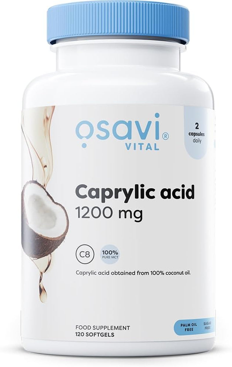 Osavi Caprylic Acid 1200Mg – 120 Softgels | Derived from MCT Oil of Coconut Palm | Easy to Swallow for Optimal Digestive Health