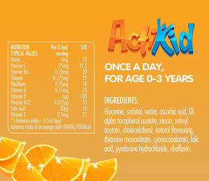Actikid Multi-Vitamin Drops 25Ml, Gelatine Free (Vitamin Drops for Babies, Infants and Children), Immunity Boost