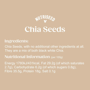 Nutriseed Chia Seeds 500G - 100% Natural, High Fibre & Protein, Rich in Omega 3 6 & 9, Antioxidants, Contains 8 Amino Acids & Vitamins, Vegan-Friendly & Gluten-Free | from Peruvian Mountains