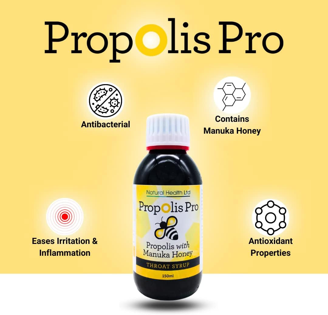 Propolis Pro Sore Throat Syrup with Manuka Honey, Bee Propolis, Vitamin C & Cooling Menthol – 150Ml | Natural, Vegetarian-Friendly Soothing Syrup for Kids & Adults