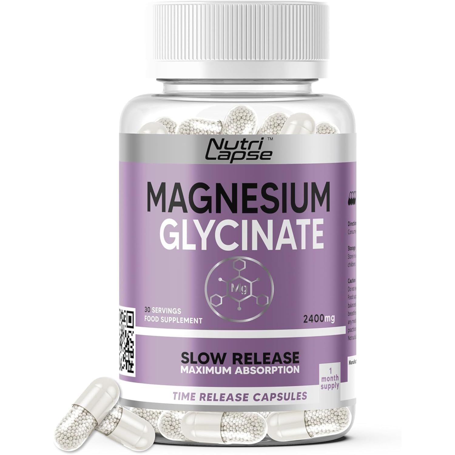 Magnesium Glycinate 120 Capsules – High Strength, Granular Technology, Sustained Slow Release for Maximum Absorption – 2400Mg Delivering 340Mg Elemental Magnesium per Serving