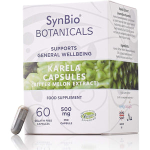 Synbio Botanicals - Karela (Bitter Melon Extract) Capsules 500Mg | Vegan | Made in the UK | Gluten Free | Sugar Free | Salt Free | Nut Free | Kosher | Halal | Supports General Wellbeing