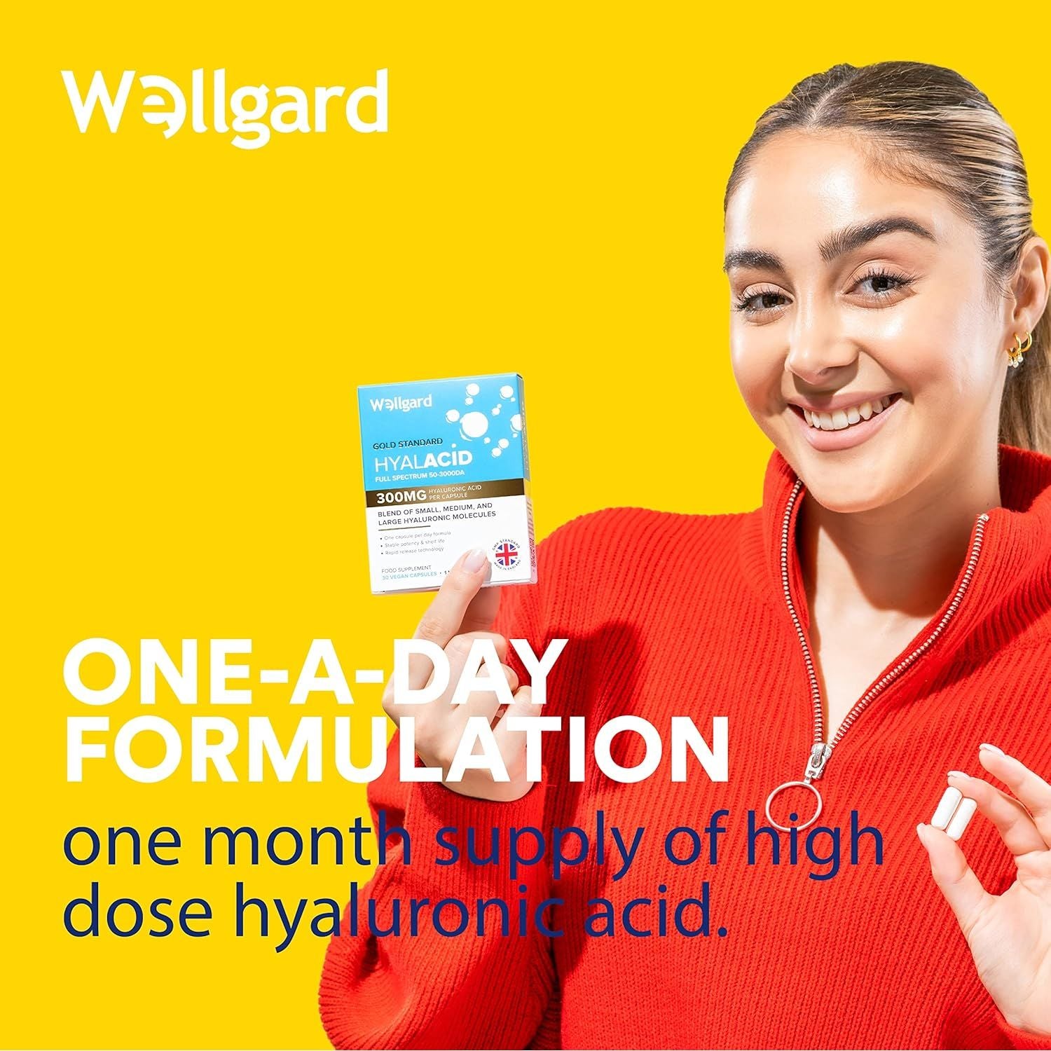 Wellgard Vegan Hyaluronic Acid Supplements, 50 to 3000 DA - Hyaluronic Acid Capsules, Made in UK