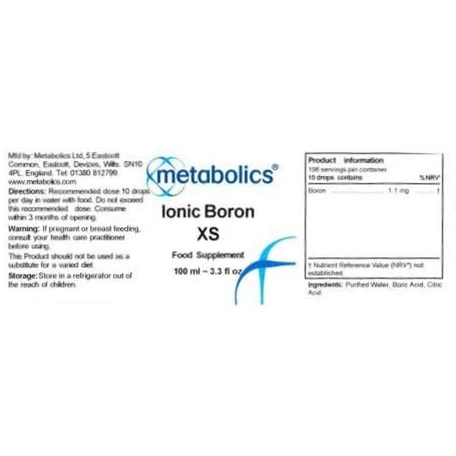 Metabolics Ionic Boron Liquid | Extra Strong | 100Ml Bottle | Trace Mineral Liquid