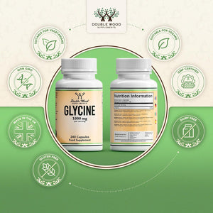 Double Wood Glycine Supplement | 240 High Strength Glycine Capsules - 1000Mg per Serving | Amino Acid Supplement | Non-Gmo & Gluten | Manufactured in the UK