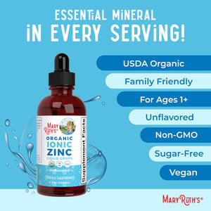Maryruth Organic, Liquid Ionic Zinc, Zinc Drops, Dietary Supplement, Unflavored, 120Ml, Vegan, Gluten-Free, Soy-Free