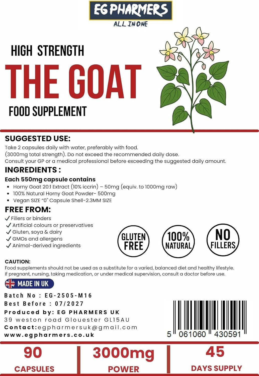 The Goat – Dual Formula Hgoat Capsule 3000MG | High Strength 20:1 Blend for Energy & Peak Performance – 90 Vegan Capsules – No Fillers, Lab Tested, UK Made