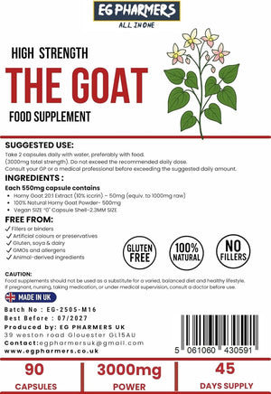 The Goat – Dual Formula Hgoat Capsule 3000MG | High Strength 20:1 Blend for Energy & Peak Performance – 90 Vegan Capsules – No Fillers, Lab Tested, UK Made