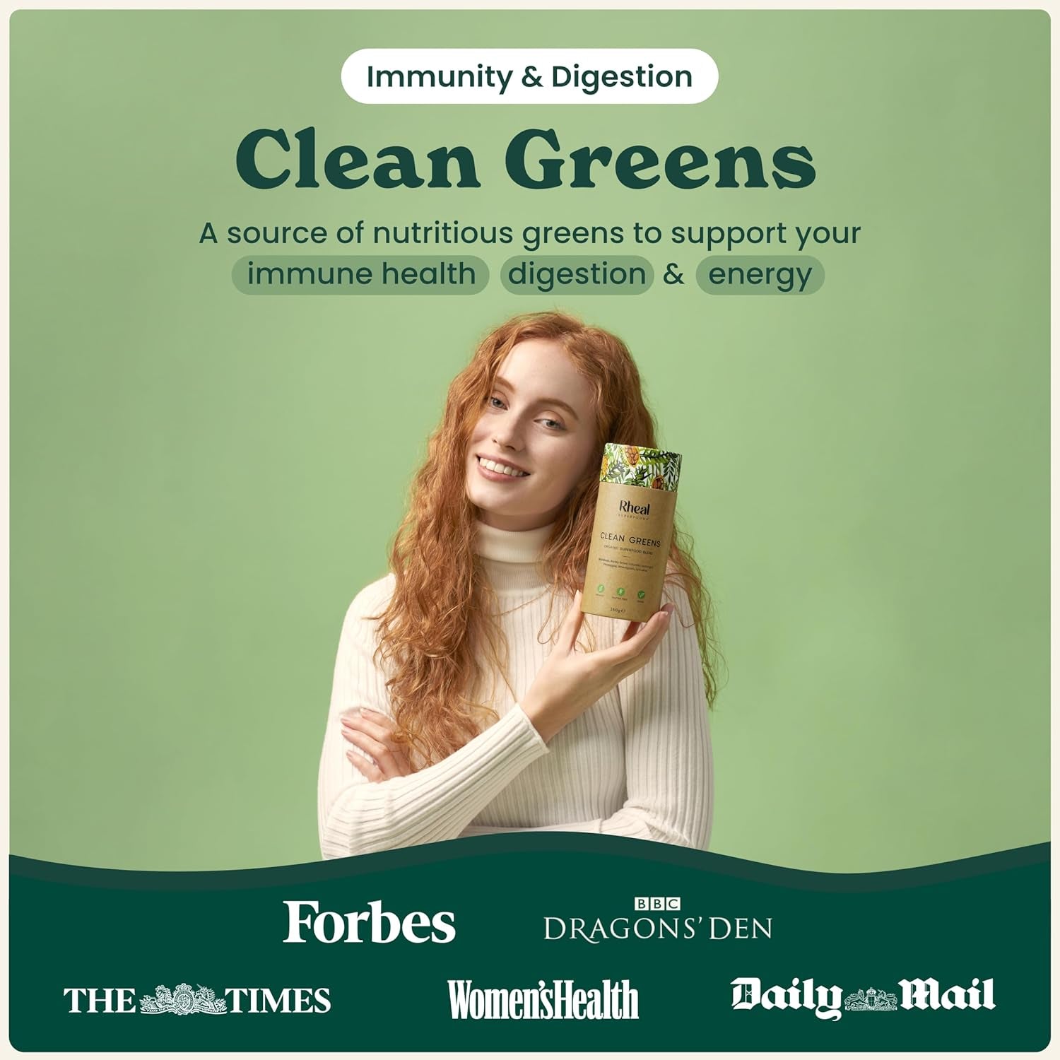 Rheal Clean Greens 150G | 30 Servings | Daily Source of Nutritious Greens | Supports Energy, Immunity & Digestion | 100% Organic & Gluten Free | Plant Based | Certified B Corp