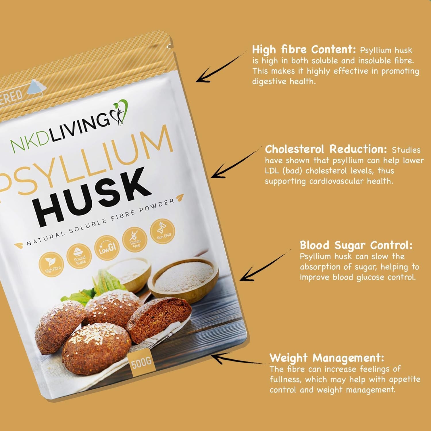 NKD Living Psyllium Husk Powder (500G) | Tested for Heavy Metals, Micro-Organisms and Pesticides (500G)